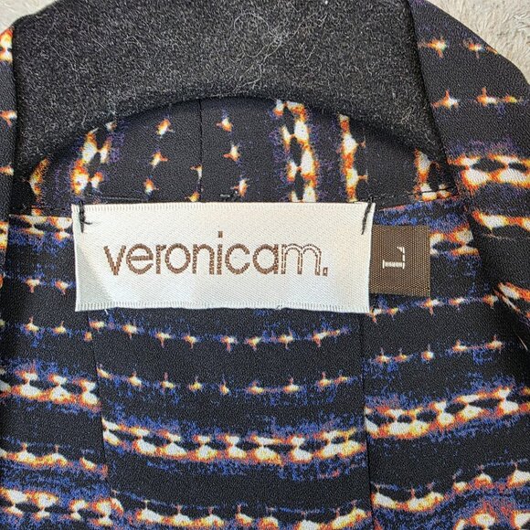 Veronica M Shirt Womens Large Black Multicolor Surplice Wrap Sleeveless Made USA - Picture 2 of 9